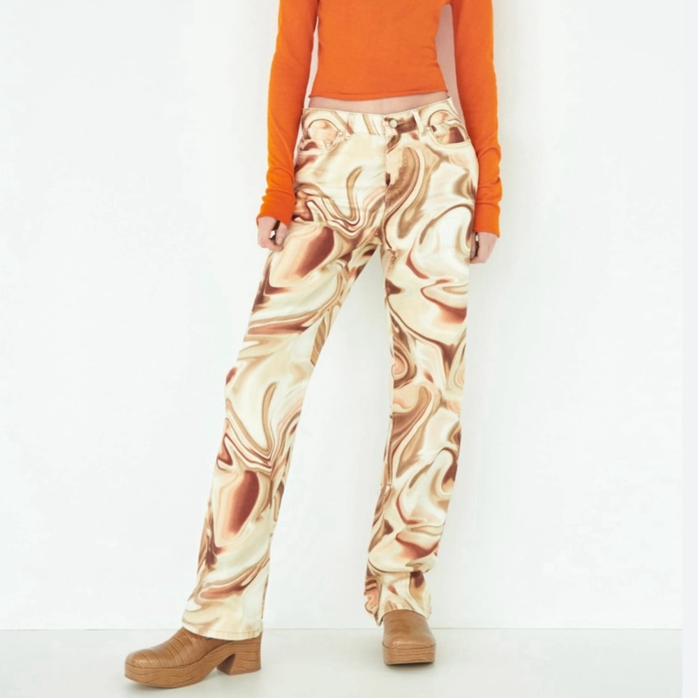 EUC- Zara High Waist ‘Marbled Swirl’ Button Fly Straight Leg Jean